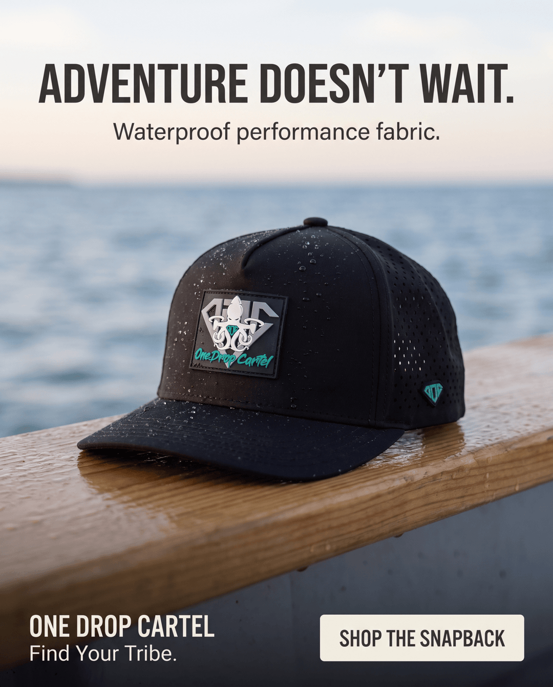 One Drop Cartel Waterproof Snapback Cap – Black - One Drop Cartel